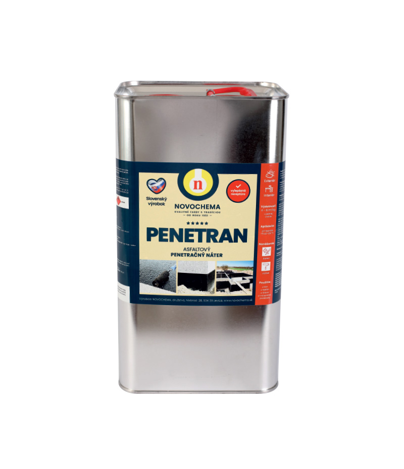 colormika.sk-novochema-penetran-1 Penetran sa používa na penetráciu omietok, betónu a tehlového muriva pod krycie nátery asfaltového izolačného laku.