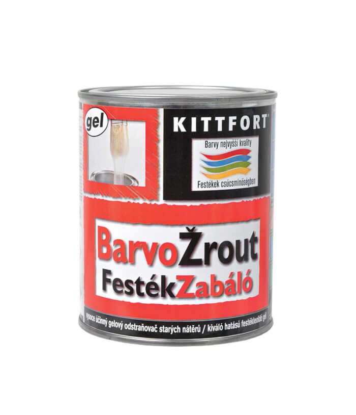 “Farbožrút” je veľmi účinný univerzálny gélový odstraňovač náterov. Používa sa na odstraňovanie olejových, syntetických, epoxidových, polyuretánových a disperzných náterov z kovových, drevených a betónových podkladov.