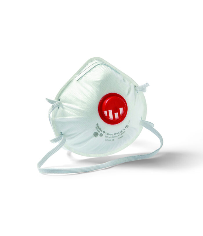 Jemná prachová maska s exhalačným ventilom, FFP2, chráni pred všetkými pevnými a kvapalnými časticami až 10-násobkom MAK alebo TRK hodnoty stredne toxického prachu