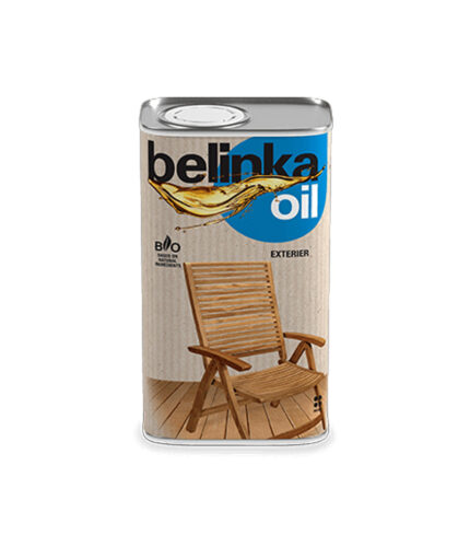 Belinka Oil Exteriér je bezfarebná bio impregnácia zložená z prírodných rastlinných olejov na ochranu a ošetrenie vonkajších drevených povrchov (podlahy, záhradný nábytok, stavebný nábytok a pod.).