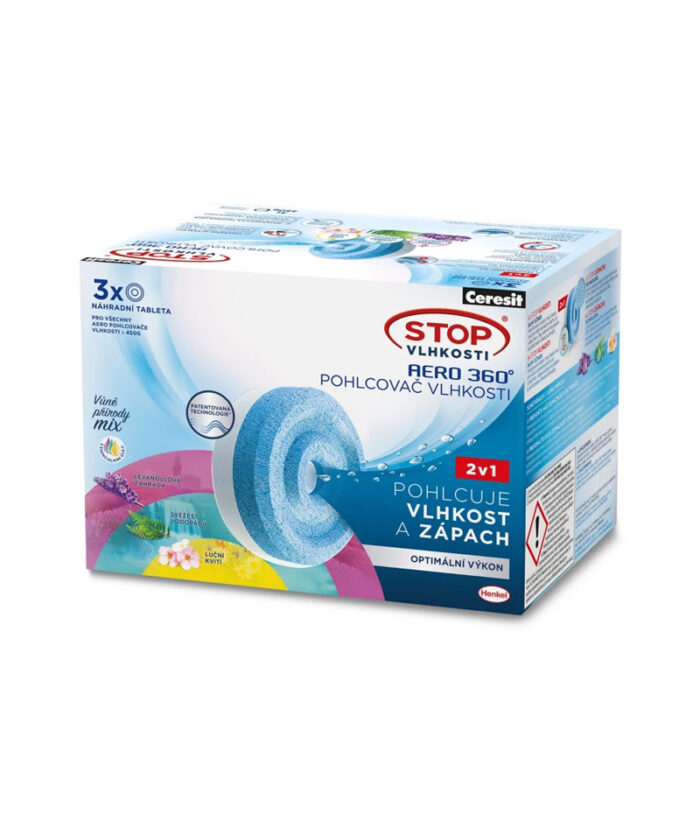 STOP VLHKOSTI AERO 360° náhradné náplne eliminujú prebytočnú vlhkosť a pomáhajú neutralizovať nepríjemný zápach.