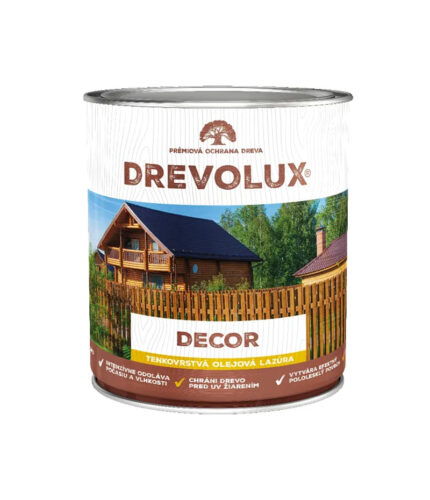 DREVOLUX DECOR tenkovrstvá lazúra na drevo je vysoko kvalitná rozpúšťadlová lazúra na drevo