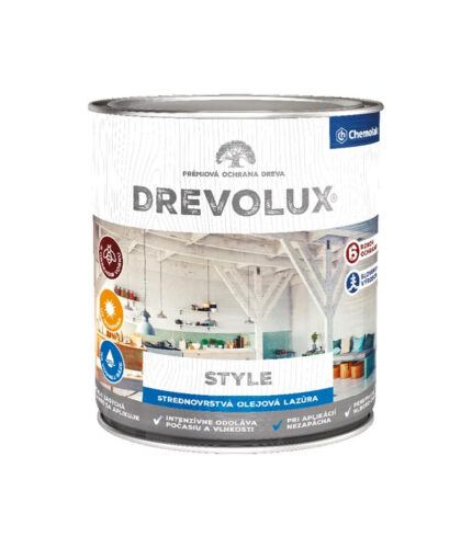 Drevolux Style je vodou riediteľná olejová strednovrstvá lazúra na drevo v moderných netradičných odtieňoch s obsahom vosku.
