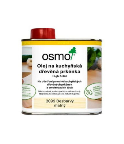 Osmo Olej na kuchynské krájacie dosky je špeciálna, bezfarebná kombinácia oleja a vosku. Vytvára mikroporézny povrch, ktorý nepraská, neodlupuje sa, netvorí šupinky ani pľuzgieriky.