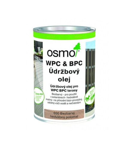 Osmo Wpc & Bpc údržbový olej je bezfarebný, hodvábne matný náter, ktorý vsakuje do povrchu, pričom na povrchu nevytvára žiadny film.