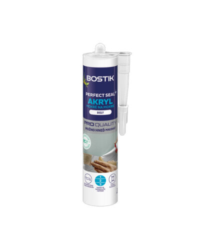 Bostik Perfect Seal Akryl je okamžite pretierateľný, trvalo plastický a pružný akrylátový tmel na rýchlu opravu škár vystavených pôsobeniu pracovných materiálov, vyplnenie stenových, stropných a rohových škár, okolo dverí a interiérových líšt.