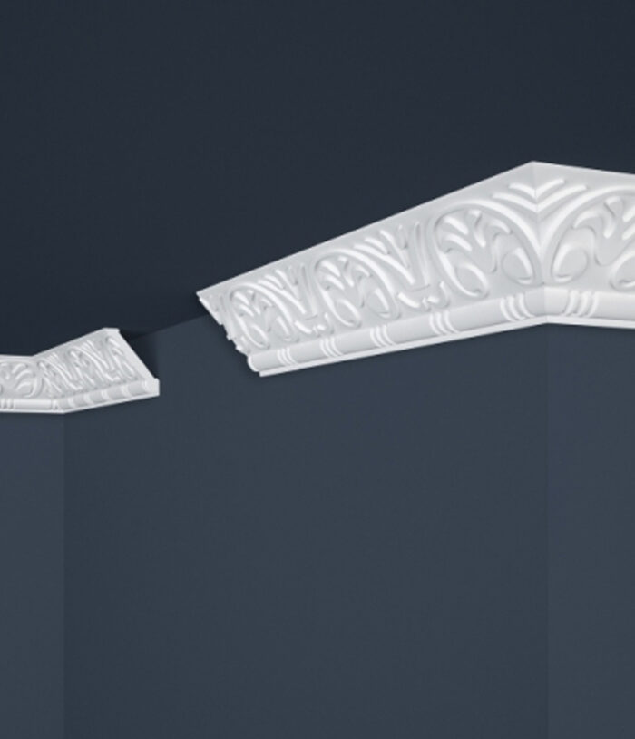 Stropná lišta s výrazným ornamentom je ideálna na maskovanie nedokonalostí v spojení medzi stropom a stenou.