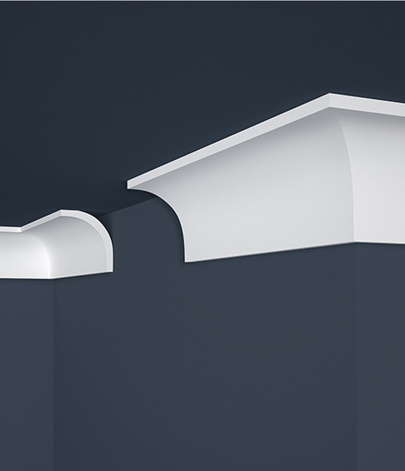Široká, mierne zaoblená stropná lišta, ideálna do interiérov v klasickom aj modernom štýle.