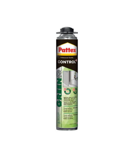 PATTEX GreenQ je nízkoexpanzná pištoľová PU pena vyrobená z recyklovaných materiálov.