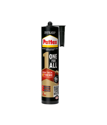 PATTEX One For All HIGH TACK EXTREME je flexibilné montážne lepidlo do interiéru i exteriéru s receptúrou FlexTec s okamžitou priľnavosťou.