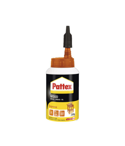 PATTEX Wood Express je rýchlotvrdnúce biele disperzné lepidlo na báze polyvinylacetátu, určené na rýchle konštrukčné lepenie dreva a príbuzných materiálov.