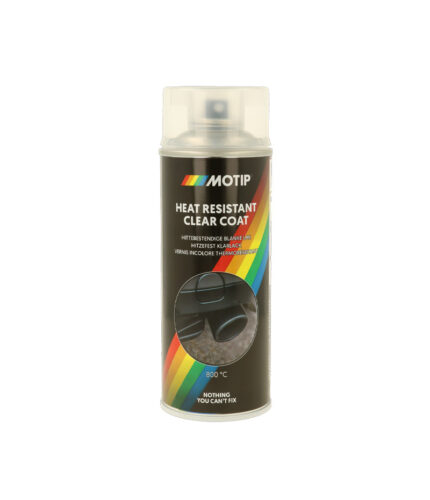 Použite prípravok Heat Resistant Clear Coat od spoločnosti MOTIP na aplikáciu na ošetrené a neošetrené povrchy, ktoré sú na vašom aute vystavené vysokým teplotám do 800 °C. Prípravok Heat Resistant Clear Coat je odolný voči benzínu, chemikáliám a vplyvom počasia.