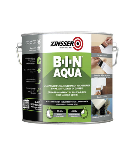 B-I-N Aqua je vysokoúčinný biely izolačný a plniaci základný náter na báze vody a syntetického šelaku s nízkym zápachom, ktorý kombinuje rýchle schnutie s bezkonkurenčnou priľnavosťou a najlepšou možnou krycou schopnosťou.