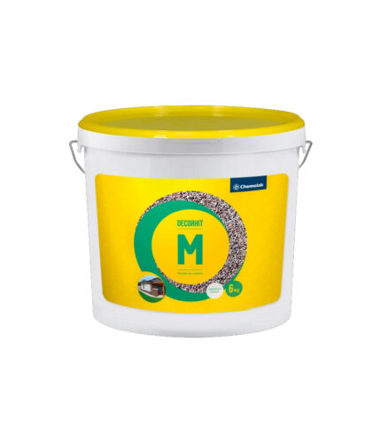 DECORHIT M - je mozaiková omietková hmota vyrobená na báze transparentnej akrylátovej živice a prírodného alebo farbeného kameniva.